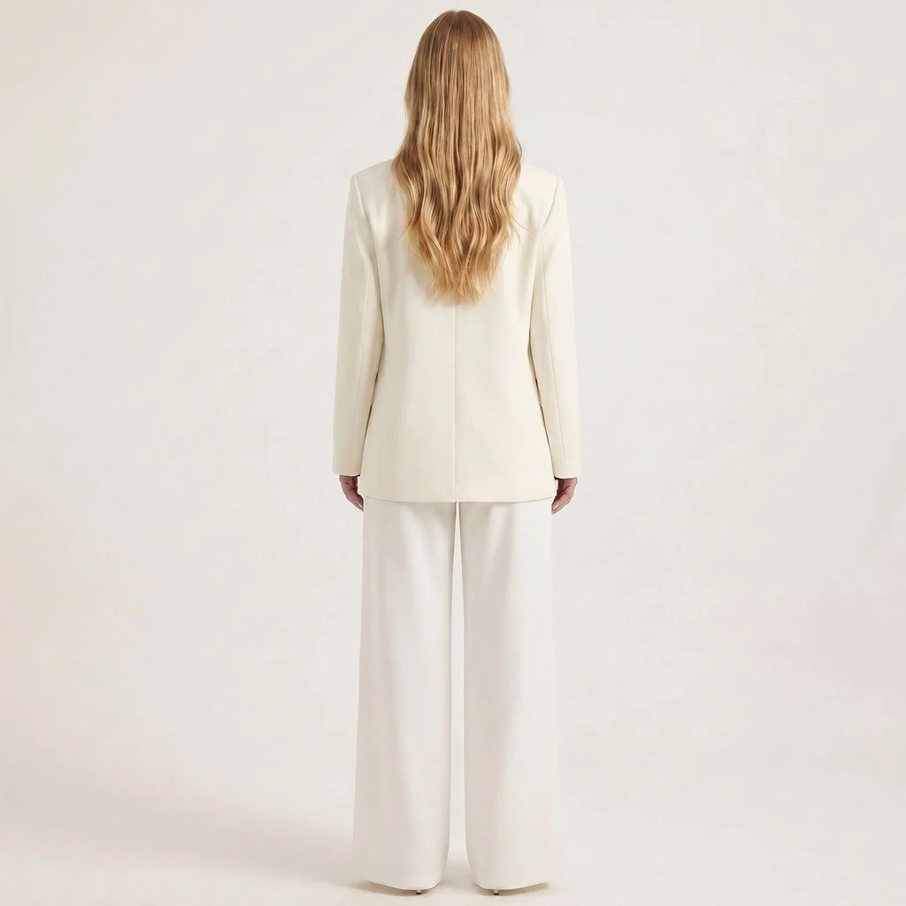 Women's Long Sleeve Blazer and Wide Leg Pants Suit Set