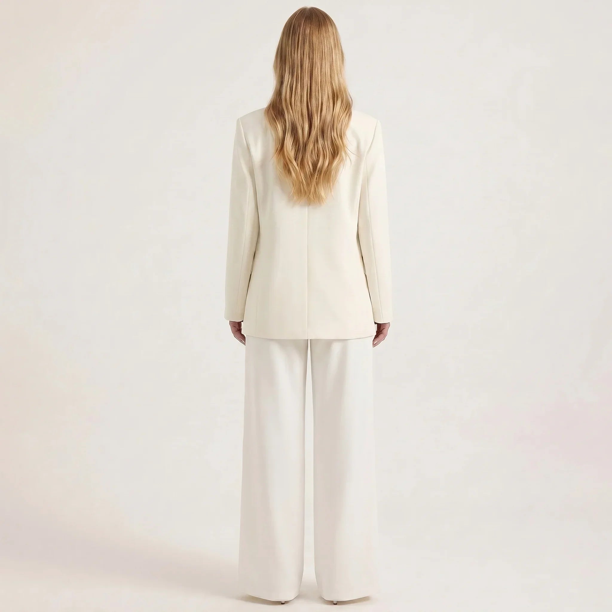 Women's Long Sleeve Blazer and Wide Leg Pants Suit Set