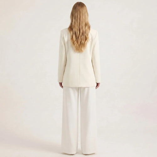 Women's Long Sleeve Blazer and Wide Leg Pants Suit Set