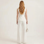 Women's Sleeveless Vest and Straight Leg Pants Two-Piece Suit Set