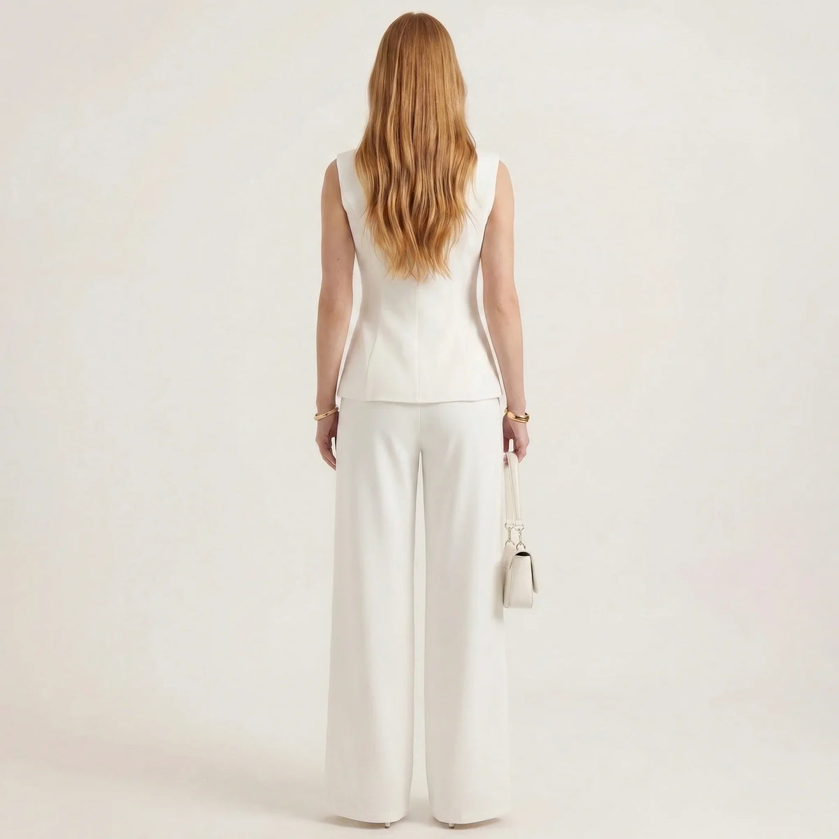 Women's Sleeveless Vest and Straight Leg Pants Two-Piece Suit Set