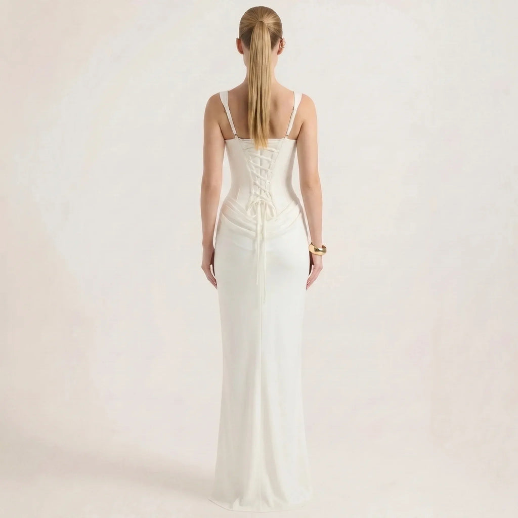 Women's Sleeveless Slim Fit White Maxi Dress