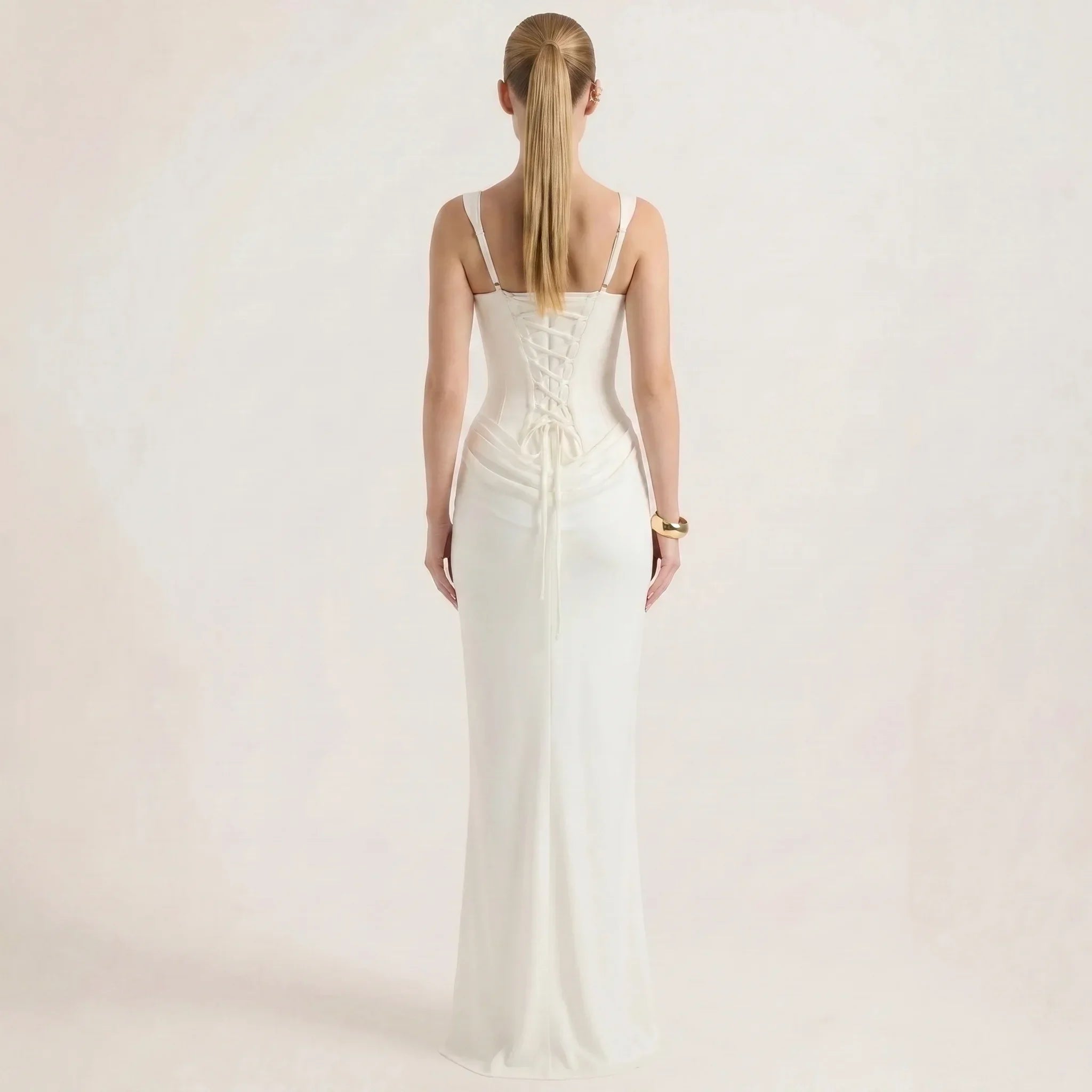 Women's Sleeveless Slim Fit White Maxi Dress