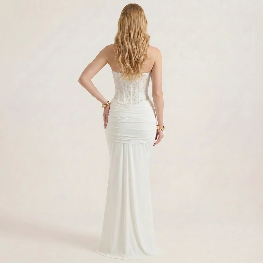 Women's Strapless Sequin Maxi Dress with Slim Fit