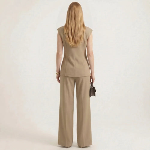 Women's Double-Breasted Vest and Wide Leg Pants Two-Piece Suit Set
