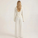 Women's Ruffle Two-Piece Set with V-Neck Top and Wide Leg Pants