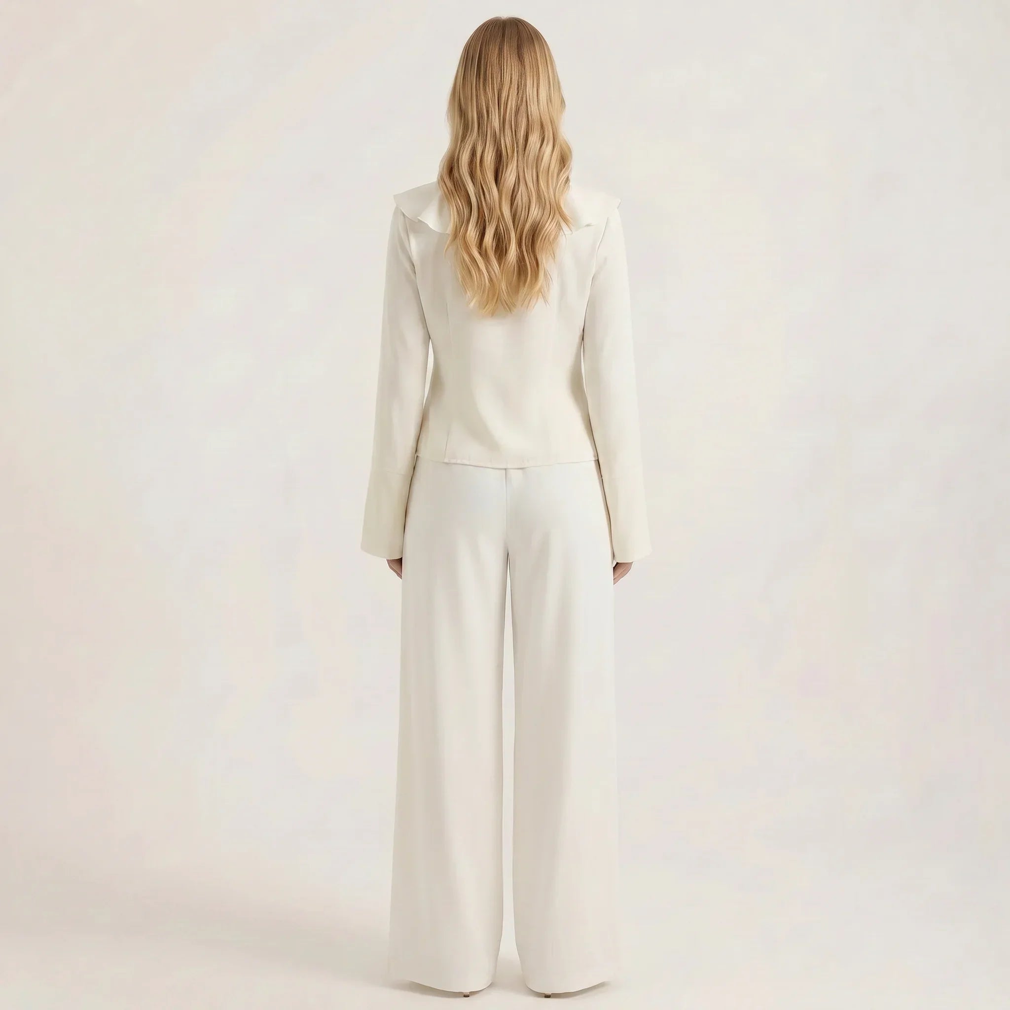 Women's Ruffle Two-Piece Set with V-Neck Top and Wide Leg Pants