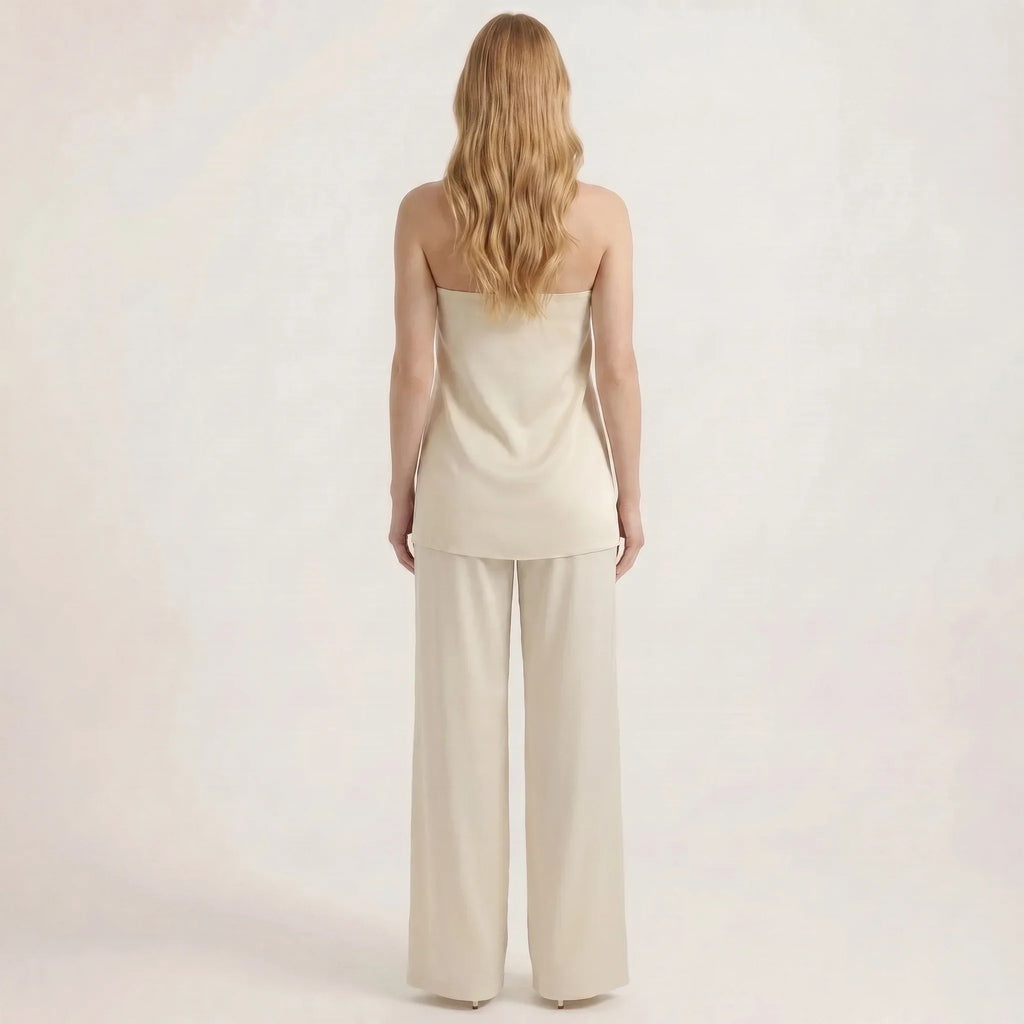 Women's Strapless Top and Wide Leg Pants Two-Piece Set