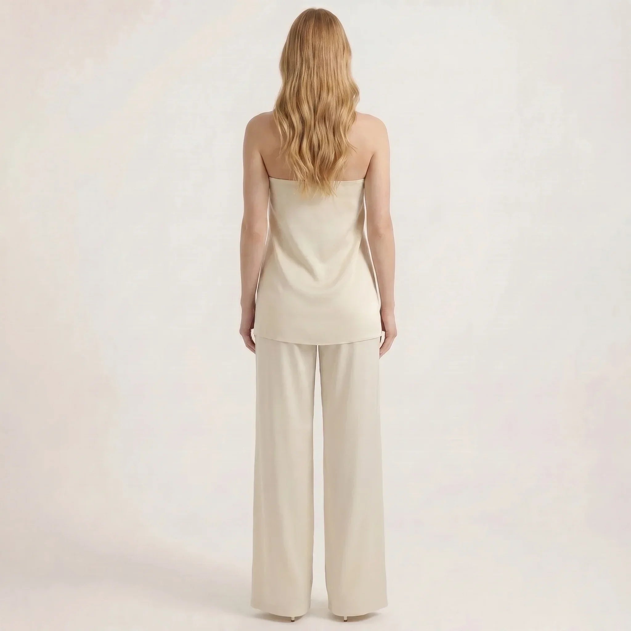 Women's Strapless Top and Wide Leg Pants Two-Piece Set