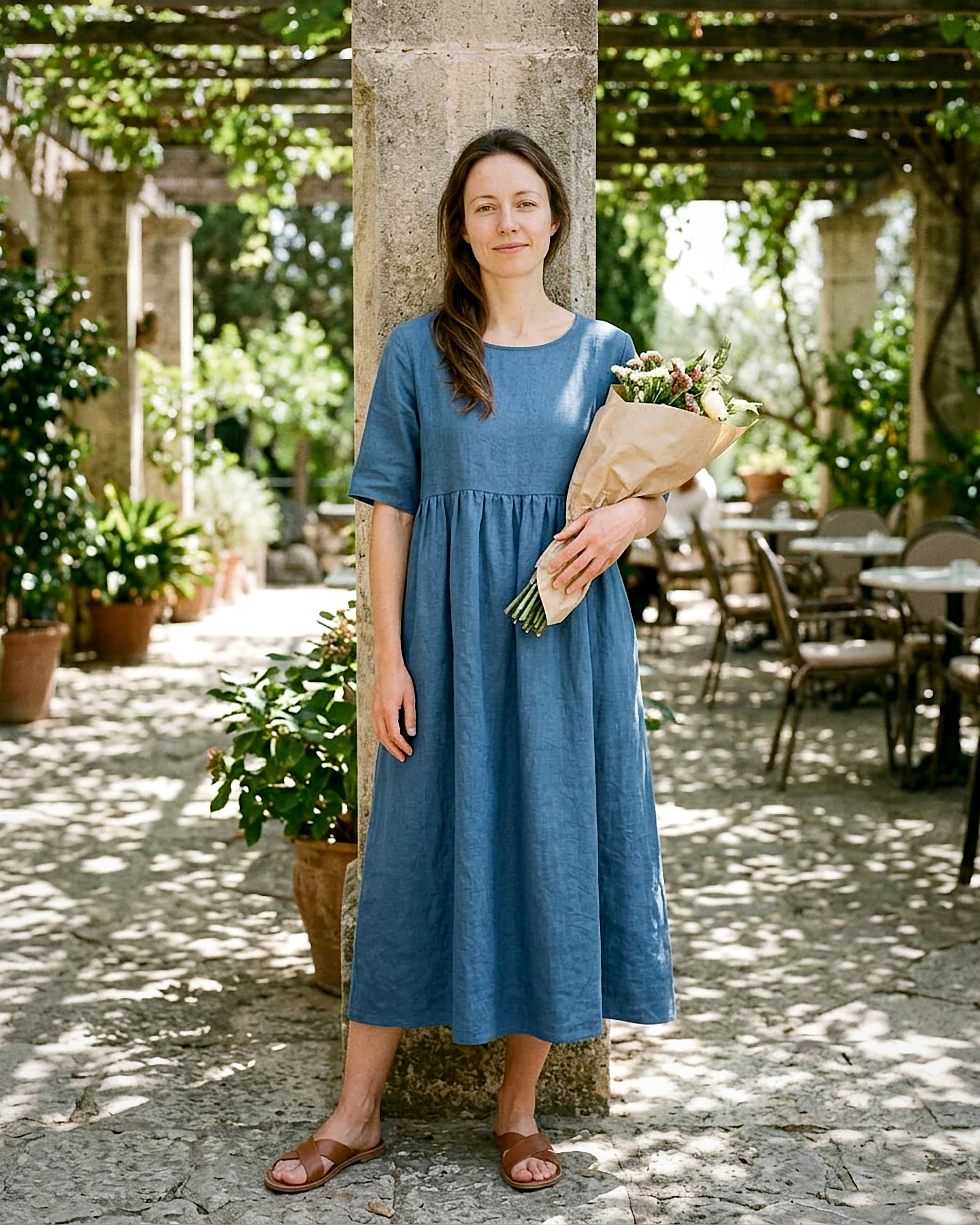 Odette Dress - Relaxed Linen in Blue