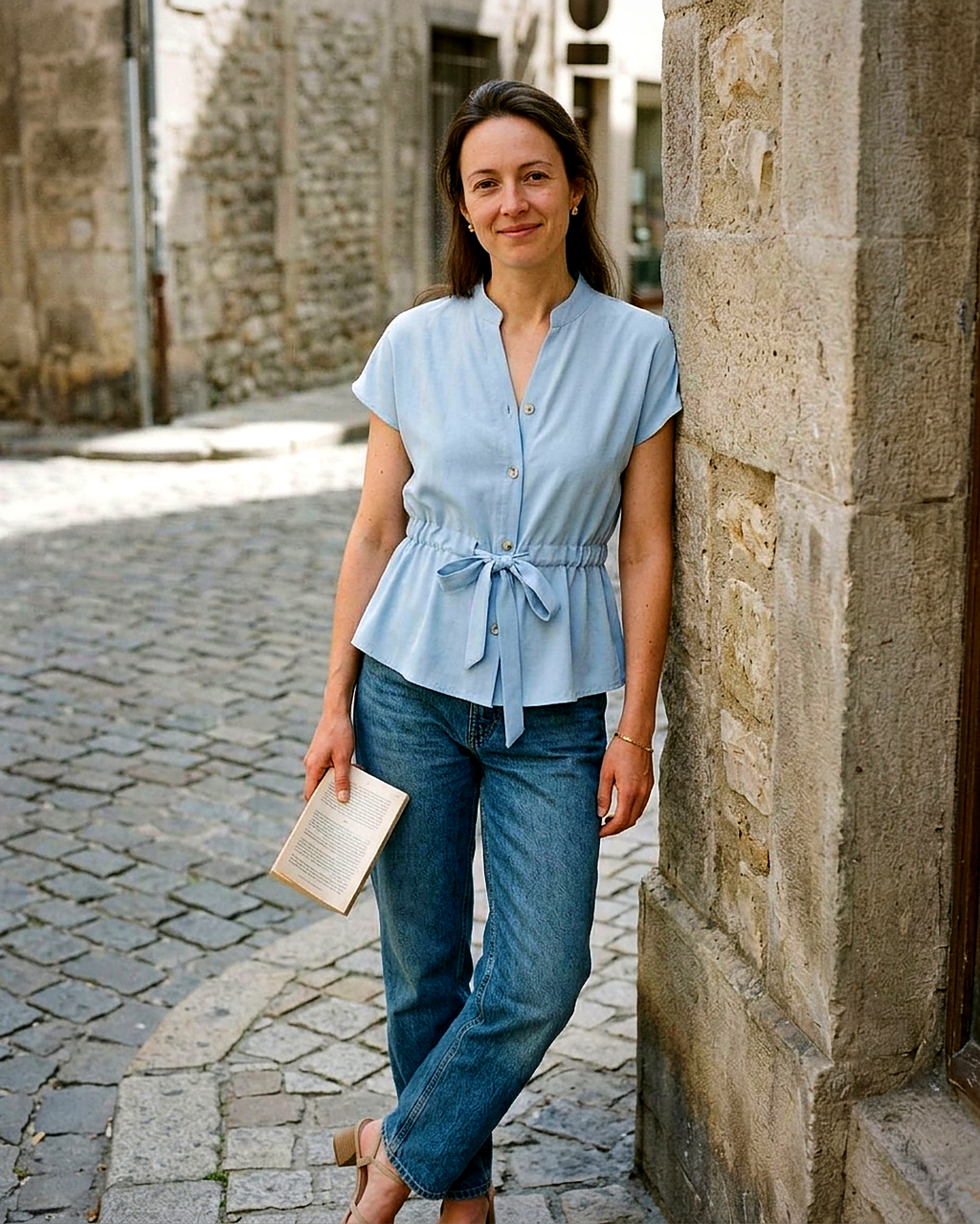 Tabitha Blouse - Relaxed Stand-Collar in Blue Shirt