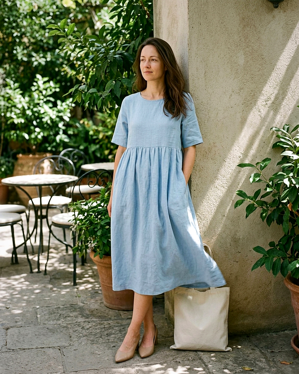 Odette Dress - Relaxed Linen in Light  Blue